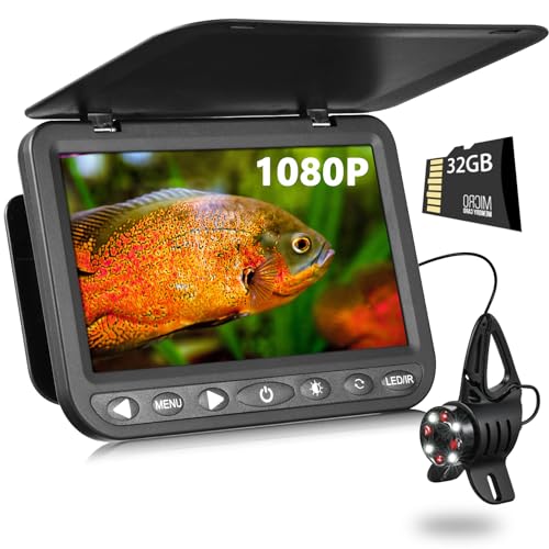 FishPRO HD 1080P Underwater Fishing Camera 7'' w/DVR 32GB - (NO Need Learn) MOQCQGR Ice Fishing Camera Underwater 10,000mAh, USB-C, IR & LED, Portable Ice Fishing Fish Finder for Ice Lake Fishing-82ft