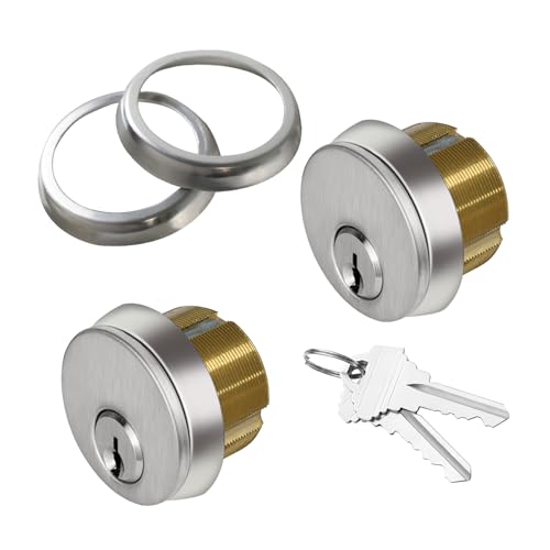 AIsecure Brass Mortise Cylinder with 2 Keys for SC Keyway Standard Commercial Door Lock Cylinder Keyed Alike for Storefront Doors Lock Replacements 2 Pack Silver