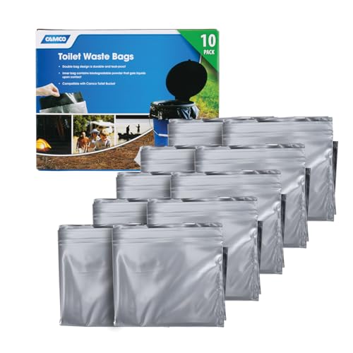 Camco 41548 10 Pack of Leak Proof Double Lined Camping Toilet Waste Bags, Black