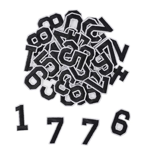 Iron Numbers Patches 40 Pieces, Number Patches Embroidered Patch Numbers 0-9 for DIY Accessories Hats Shirts Jeans Socks Bags Dress (Black Numbers)