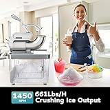 EUHOMY Commercial Ice Crusher, 661Lbs/H, ETL Approval, Snow Cone Machine with Dual Blades, Easy-to-Clean, 300W Electric Shaved Ice Machine with Safety Switch for Both Home & Commercial Use (Silver)