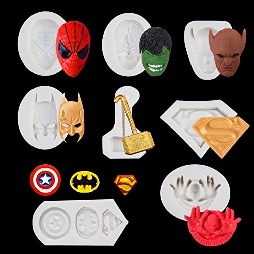 8 Pieces Superheros Silicone Fondant Molds Cartoon Film Character Silicone Mold Fondant Chocolate Candy Mold for Cake Decorations