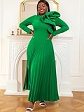 AOMEI Women's Green Long Sleeve with Asymmetrical Ruffles Pleated A-Line Maxi Dress (1XL,X-Large)