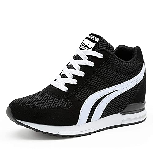 AONEGOLD Womens Hidden Wedges Shoes High Heeled Lightweight Mesh Sneakers Casual Walking Shoes Tennis Chic(Size 40, BK)