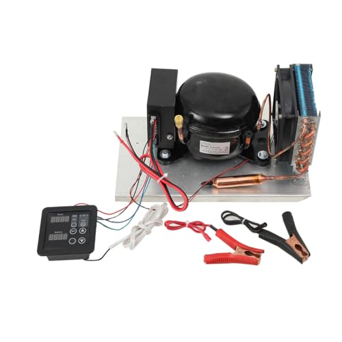 SOFEDY 12 24V DC Car Refrigeration Air Compressor DC Refrigerator Compressor Fridge Freezer Marine Solar with Temperature Controller,Working volume:2.5cm³,2000-3500RPM,BD25HC.