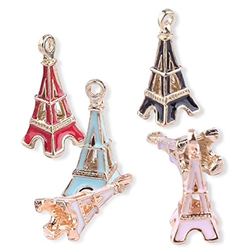 18 Pcs Cute 3d Enamel Charm Iron Tower Pendants, 6 Kinds of Light Gold Gilded Iron Tower Pendants fo Charm Pendants Jewelry Craft Supplies Making