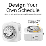 24 Hour Indoor Mechanical Timer with 2 Ground 3 Plug Socket Timer，30 min Daily on/Off Cycle for Lamps, Christmas Tree Lights, ETL Certified, White，4 Pack