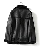 LY VAREY LIN Women's Faux Shearing Moto Jacket Thick Lined Parka Winter Shearling Coat Leather Jacket (L, Black)