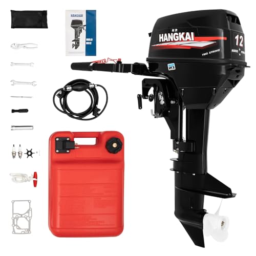 BJTDLLX Short Shaft Outboard Motor, 2 Stroke 12 HP Outboard Boat Motor, 169CC Heavy Duty Fishing Boat Engine Marine Engine Tiller Control Motor with Water Cooling & CDI Ignition System