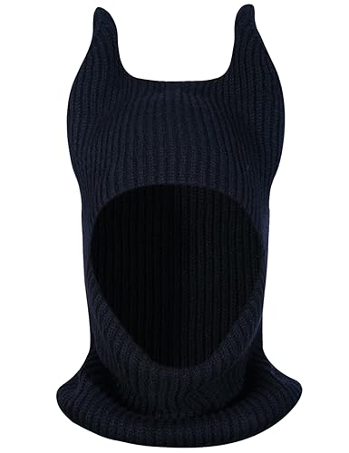 LOLAT Funny Knitted Beanies Hat Full Face Ski Mask Winter Warm Balaclava Hat Halloween Ox Horn Cap for Men and Women Black