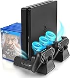 URWOOW Vertical Stand for PS4/PS4 Slim/PS4 Pro - Cooling Fan with PS4 Charger Controller Charging Station with Game Storage (Black)