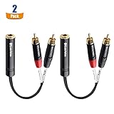 Cable Matters 2-Pack RCA to 1/4 Female Stereo Audio Splitter Cable (Dual 1/4 Inch Female to RCA Adapter) in Black - 6 Inches / 0.15 Meters