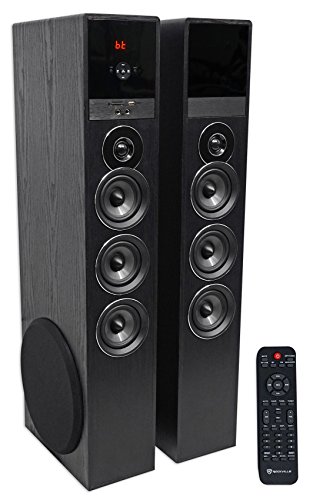 Rockville TM150B Powered Home Theater Tower Speaker System, Black, 1000W, 10" Subwoofers, Bluetooth, USB/SD Playback, FM Radio, Remote Control, Karaoke Ready, Perfect for Home Entertainment