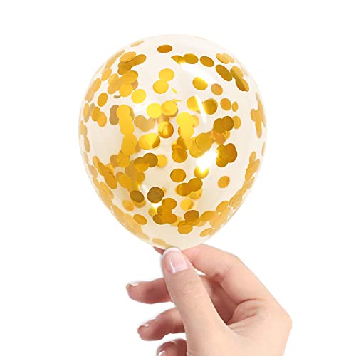Gold Confetti Balloons, 40 Pcs 5 Inch Clear Balloons with Confetti Inside for Graduation Engagement Cake Topper Decor Bridal Shower Baby Shower Birthday Party Decoration Supplies