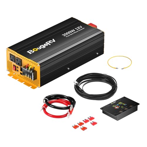 BougeRV Upgrade 2000W Pure Sine Wave Inverter Convert 12V DC to 120V /110V AC, Fully 2000W Output, Built-in BT for BougeRV APP, Wired Remote Controller, Off-Grid Solar System, RV, Backup Power