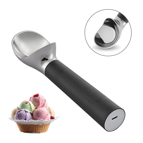 Heated Ice Cream Scoop Rechargeable, Electric Warming Ice Cream Scooper with LED Display, Heats to 158°F for Hard Ice Cream, Easy for Seniors & Kids, IP67 Waterproof (Black, 2 oz)