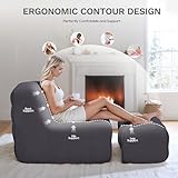 COLAMY Bean Bag Chair with Ottoman for Adults, Lounger Chairs with High-Rebound Memory Foam, Soft Corduroy Fabric Floor Lazy Sofa for Living Room or Bedroom，Dark Grey