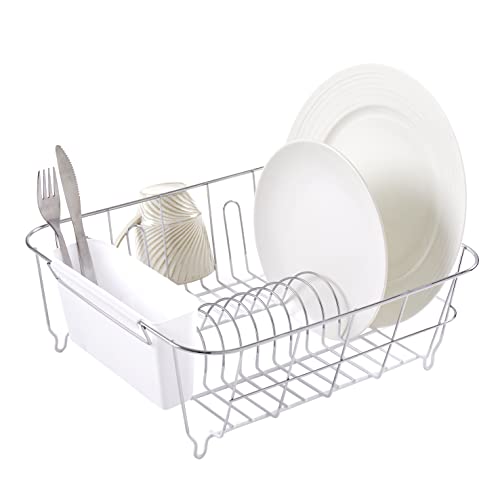 Sweet Home Collection 2 Piece Dish Drying Rack Set Drainer with Utensil Holder Simple Easy to Use Fits in Most Sinks, 14.5" x 13" x 5.25", White (Pack of 12)