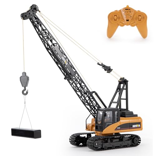 YAZHIYI RC Crane Toy, 15CH Remote Control Crane for Boys 8-12, RC Crane Tower Construction Vehicles with Heavy Duty Metal Hook, Birthday Gifts Ideas for Kids Adults, 1:14 Scale Trucks (with Gift)