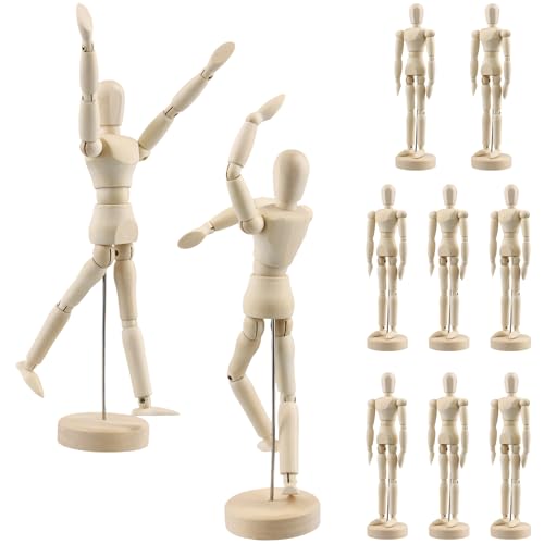 PINGEUI 8 Pack 8 Inch Wooden Artists Model, Wooden Art Figure Model with Stand, Movable Wooden Manikin for Artists, Sketching