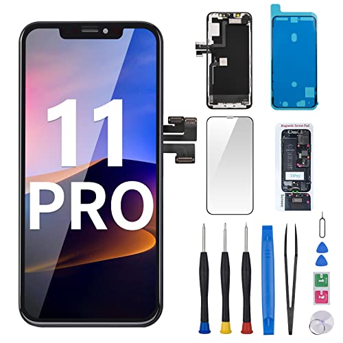 Risidamoy for iPhone 11 Pro Screen Replacement 5.8" with Ear Speaker Sensor Full Assembly 11pro 3D Touch LCD Display Digitizer Fix Tools Magnetic Screw Mat Front Earpiece Repair Kit A2160 A2217 A2215