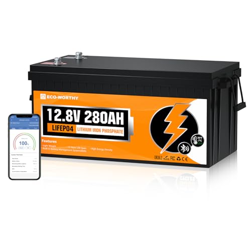 ECO-WORTHY 12V 280AH LiFePO4 Lithium Battery with Bluetooth, Low Temp Protection, Built-in 200A BMS, 3584Wh Energy. Perfect for Off-Grid, RV, Solar Power System, Trolling Motor