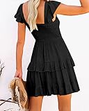 Womens Summer Dresses Casual Boho Smocked Ruffle Sun Beach Babydoll Mini Dress Layered Flowy Swing Dress A-Black