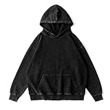 Bobeutou Oversized Hoodie Men Vintage Cotton Casual Hooded Sweatshirt Trendy Baggy Basic Hoodies Retro Pullover Streetwear (Black,M,Medium)