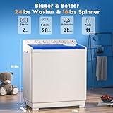 Auertech Portable Washing Machine, 40lbs Twin Tub Washer Mini Compact Laundry Machine with Drain Pump, Semi-automatic 24lbs Washer 16lbs Spinner Combo for Dorms, Apartments, RVs