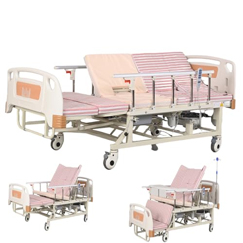 LYXFYPi Electric Hospital Beds for Home Use with 10 Function, Full Electric Medical Beds with Lateral Tilting Adjustable Lift with Mattress, Quiet Wheels, 530LB Loading