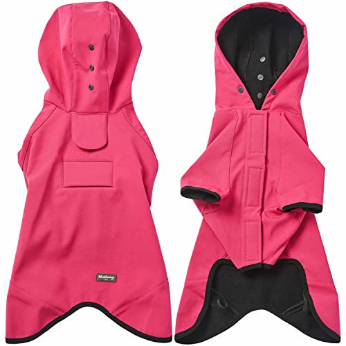 Blueberry Pet 10" Waterproof Dog Softshell Jacket, Hooded Raincoat and Windbreaker with Leash & Harness Hole, Pink, Outdoor Rain Gear for Dogs