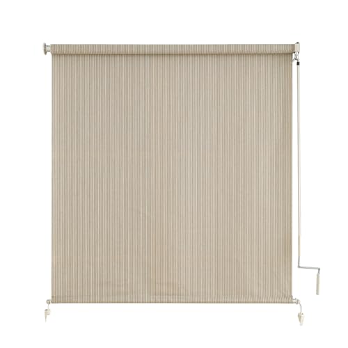 SUNOFF Outdoor Roller Shades，Cordless Patio Roller Up Blinds with Shade Cloth for Porch Gazebo Pergola Balcony Backyard，2 Poles & 1 Fabric，Sesame，48" Wx72 H