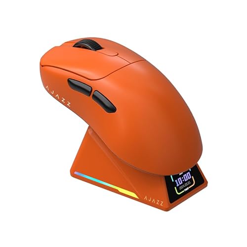 AJAZZ AJ179 8K Wireless Gaming Mouse with RGB Magnetic Screen Charging Dock, BT/2.4G/USB-C Lightweight 2.04 oz(58g), PAW3950 Optical 30k Sensor Ergonomic Mice for Mac/Win (Orange)