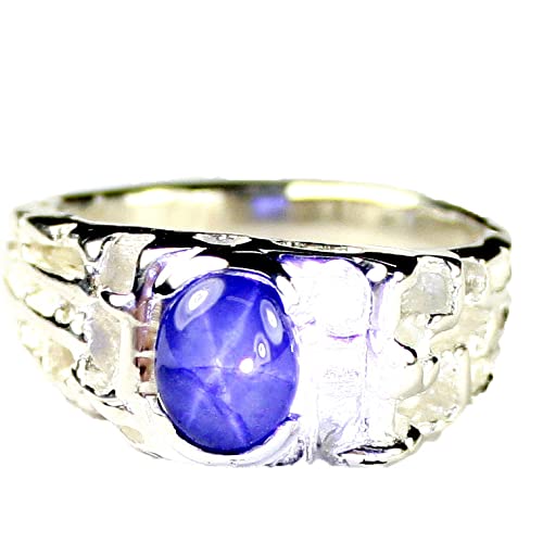 NATURAL BLUE STAR SAPPHIRE Sterling Silver Men's Ring •SR197