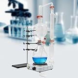 LyeXD 2000ml Essential Oil Distillation Apparatus Lab Glassware Kits with Condenser + Hot Stove + Essential Oil Separator, Lab Glassware Distillation Kit Water Distiller Purifie, 24/40, 40/38 Joint