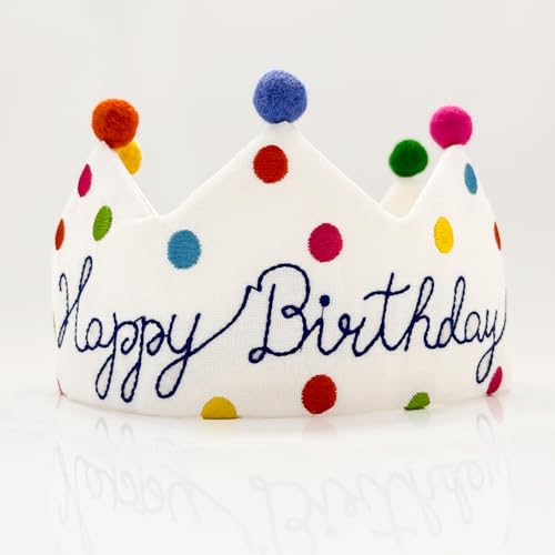 Meygajoe Confetti Happy Birthday Crown Personalized Hand Embroidered Crown Reusable Birthday Party Hats, 1st First crown, 1st First Hat for Baby Toddler Kids Boy Girl