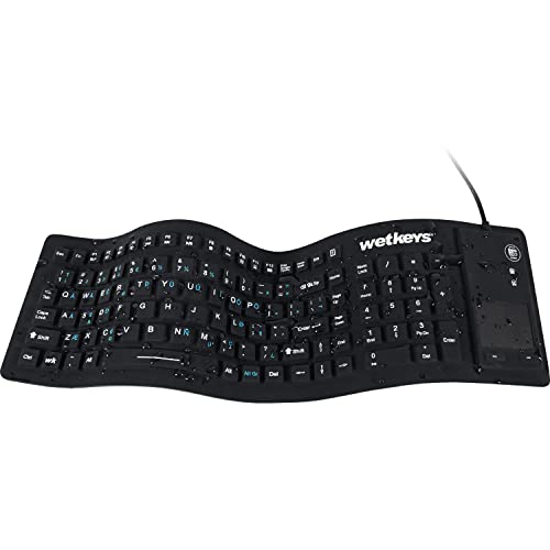 WetKeys "Flex Touch Full-Size Flexible Silicone Washable Keyboard with Touchpad and ON/Off Switch (USB) (Black) | KBWKFC103STi-BK