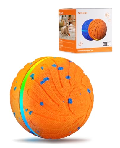 Xeuch Smart Interactive Dog Toys, Automatic Moving Ball with 3 Lighting Modes, E-TPU Bouncy Balls for Dog Enrichment & Stimulation, Motion Activated Rolling Toy for Medium and Large Dogs Orange