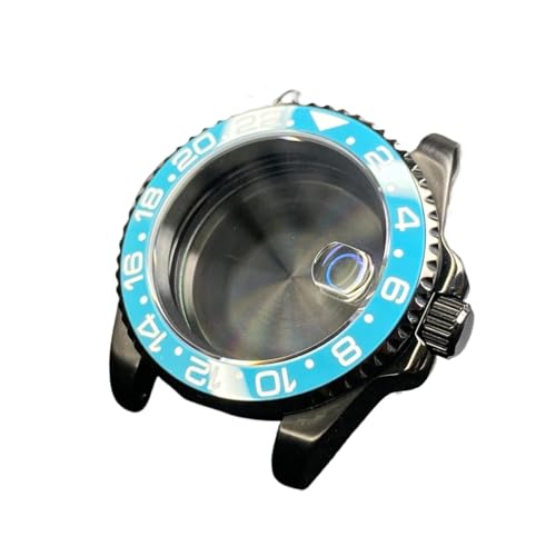 TREWFGH NH35 40mm Black Watch Case With Sapphire Crystal 120 Click Compatible With NH34/NH35/NH36 Movements Water-Resistant 28.5mm Dial(GMT 25 Ceramic Bezel,Glass back cover)