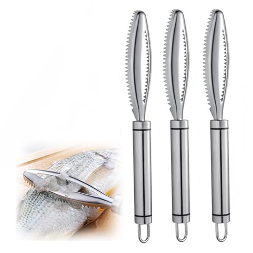 Fish Scales Scraping Tool, Multifunction Stainless Steel Fish Scale Knife Fish Cleaning Kit,Fish Scaler Remover Fish Descaler Sawtooth for Home Market Restaurant (3 PCS)