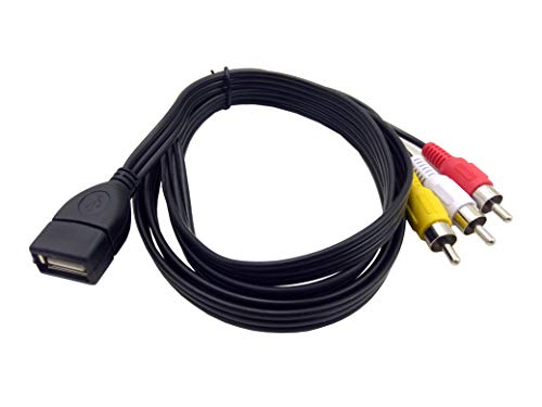 Halokny USB to 3RCA Cable, 5 Feet/1.5m USB 2.0 Female to 3 RCA Male Jack Splitter Audio Video AV Composite Adapter Cord (USB F/3RCA M)
