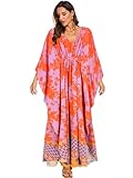 Moss Rose Kaftan Dresses for Women V Neck Summer Swimsuit Cover up Caftan Plus Size Maxi Beach Dresses