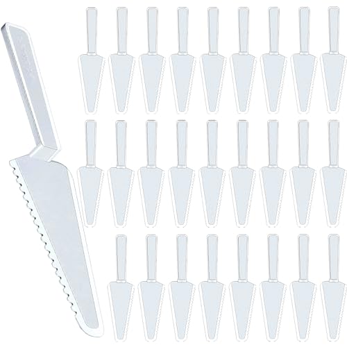 TINSKY 50Pcs Plastic Disposable Cake Cutter 9.1Inch Wedding Pie Server Plastic Spatula Cake Server Cutting Knives Pie Pizza Pastry Slicer Serving Utensils (Clear)