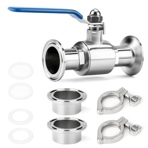 TAISHER 1PCS 304 Stainless Steel 2" Tube OD Sanitary Ball Valve Kit 2" Tri Clamp 64MM Ferrule Flange