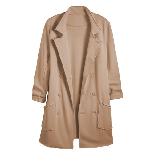Ainangua Tipperary Trench Coat Women Double Breasted Lapel Long Coat Winter Fall Fashion Fleece Jacket(Dark-Khaki,XL)