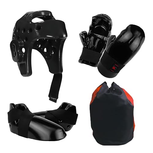 FANGJIE Martial Arts Karate Protective Sparring Gear Package Deal/Gift- Adjustable Adults & Kids Headgear, Gloves & Kicks for MMA, Taekwondo, Boxing Training（Gift a Martial Arts backbag）