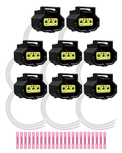 8 Pcs Ignition Coil Connector Harness with Terminal Fit for Chrysler Dodge Challenger Durango Magnum 1500 2500 3500 Jeep Grand Cherokee Liberty Wrangler V6 V8 L4 L6 2.4L 2.5L 3.7L 4.0L 4.7L 5.7L 6.4L