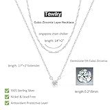 Tewiky S925 Sterling Silver Necklace for Women, Dainty Silver Layered Necklaces Diamond Pendant Necklace Simple Chain Choker Necklaces Jewelry Fashion Set Gifts for Womens