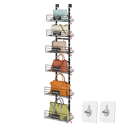 Aokitsink Hanging Purse Handbag Organizer Rack with Name Plate, Over The Door Detachable Bag Storage Rack - Can Use As 1/2 Part, Wall Mounted Adjustable Bag Rack with Stickers & Tapes