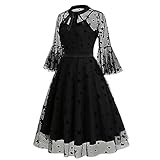 2 Pieces Bow Tie Neck Embroidery Dress for Women Embroidery Tulle Prom Dress Stars Print Embroidered Mesh Dress Illusion Sheer 3/4 Bell Sleeve Formal Short Homecoming Dresses for Teens Black Stars S